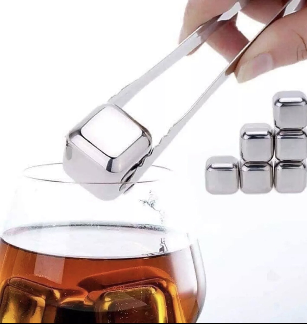 Đá INOX304 lạnh vĩnh cửu - Cooling Cubes 8 viên SSGP + Kèm Kẹp( Bạc )