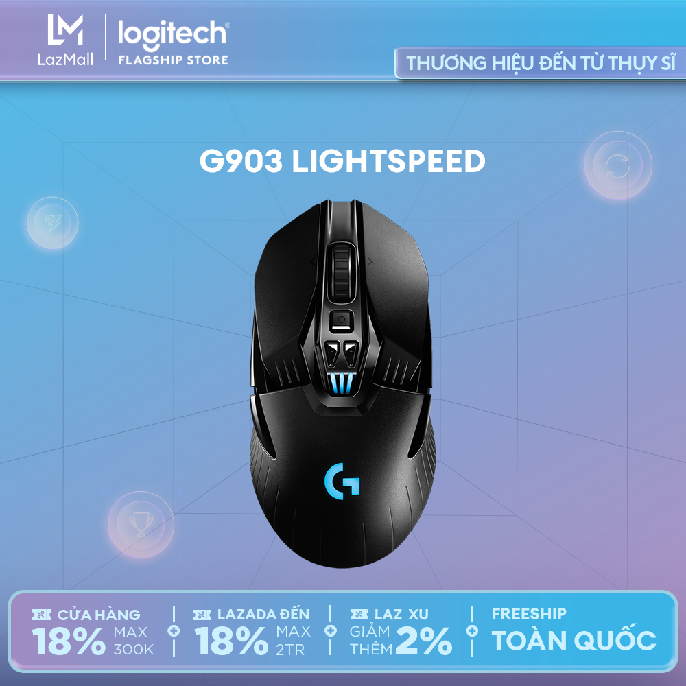Chuột game không dây lightspeed rgb logitech g903 hero - cảm biến hero 25k, pin sạc 140h+, thiết kế thuận cả 2 tay, pin 180h, pc/mac