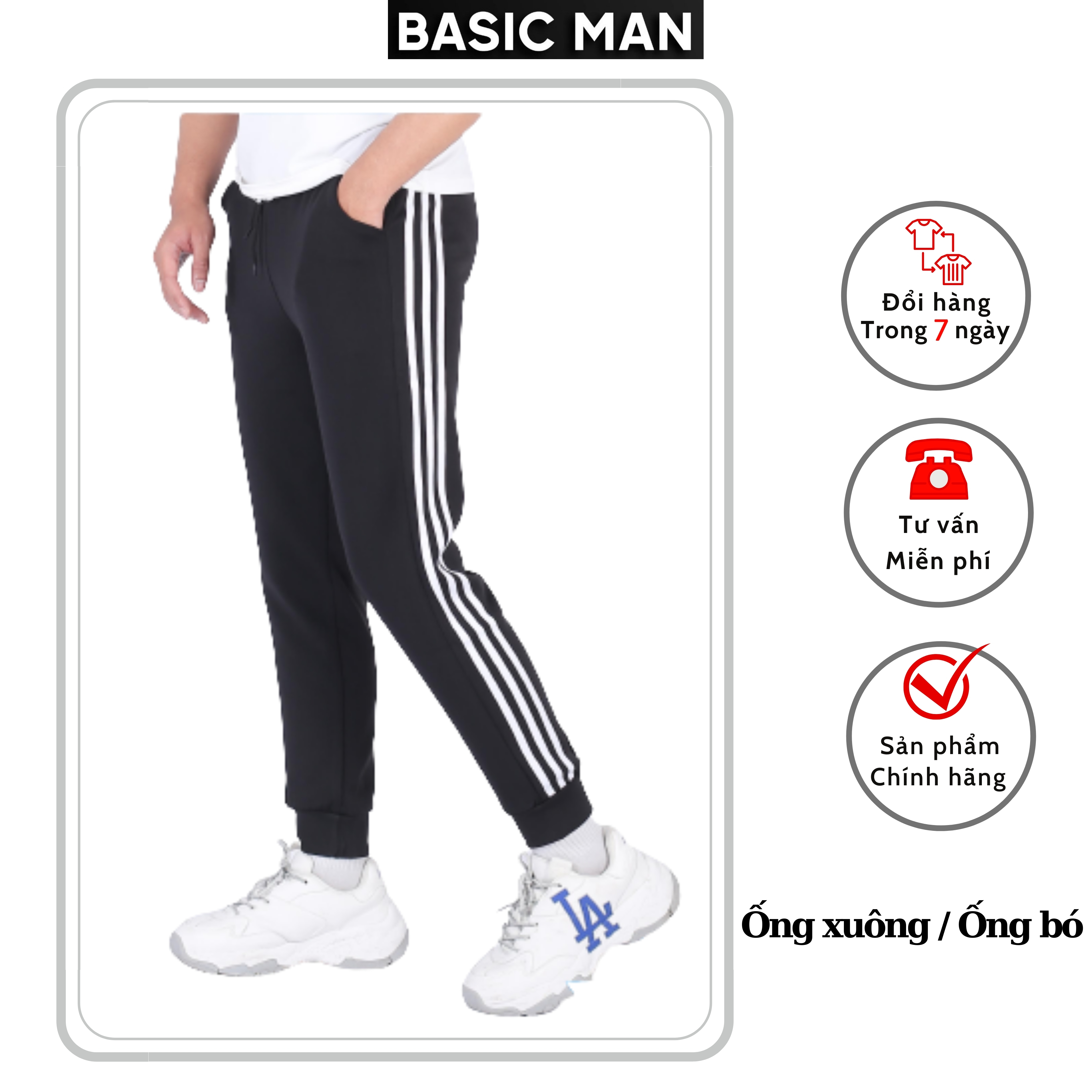 Quần Thể Thao Nam Nữ 3 Sọc Vải Nỉ Quần Jogger Nam Thu Đông Co Giãn Form Chuẩn, Chất Dày Đẹp Loại 1 - Basic Man