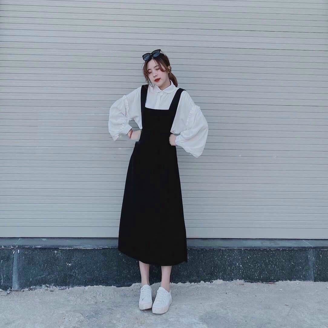 Set váy Yếm kèm áo sơ mi siêu dễ thương