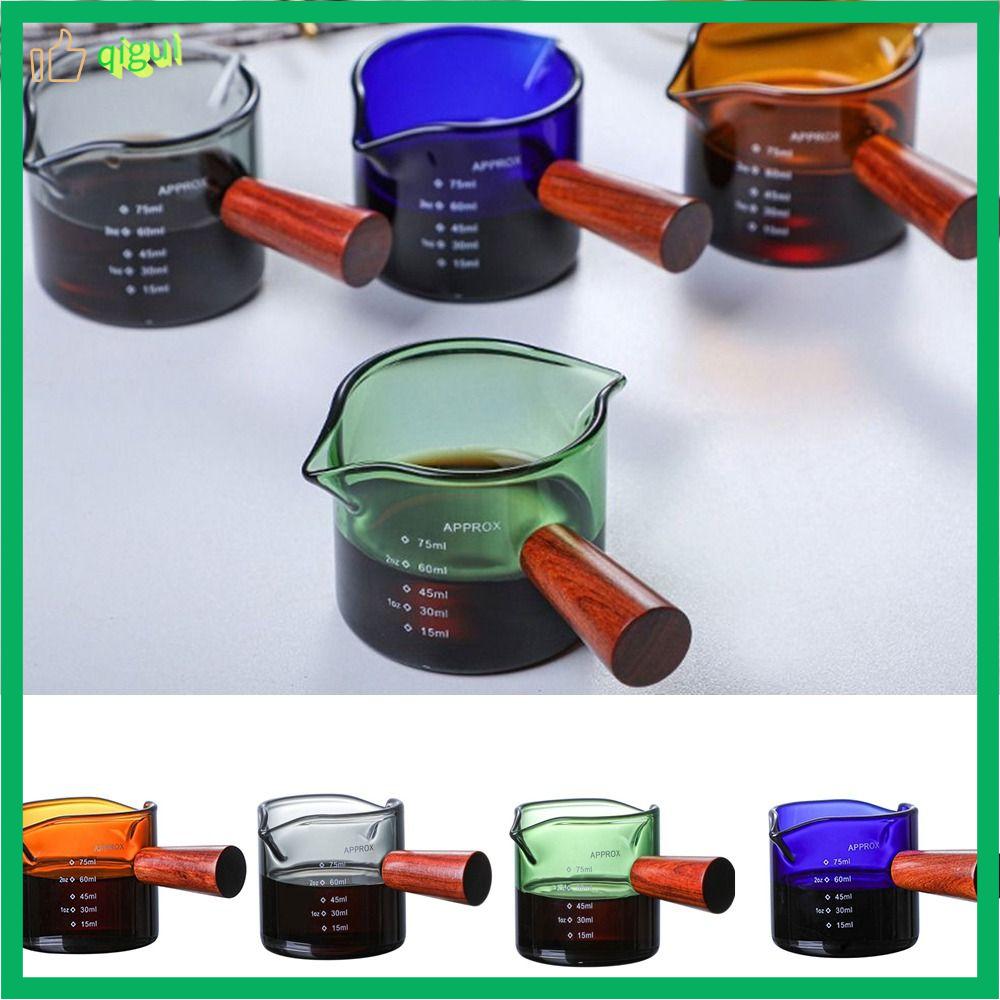 Qigui kính màu mới cán bằng gỗ ly bát sữa cốc đo lường cốc đong sữa miệng kép cốc cà phê ly cốc espresso