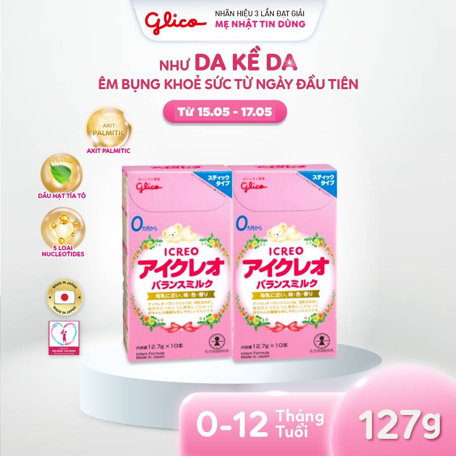 (Balance Milk) Combo 2 Hộp Sữa Glico Icreo Balance Milk - Hộp 10 Thanh Dạng Bột Tiện Dụng (12,7g x 10 Thanh/Hộp)