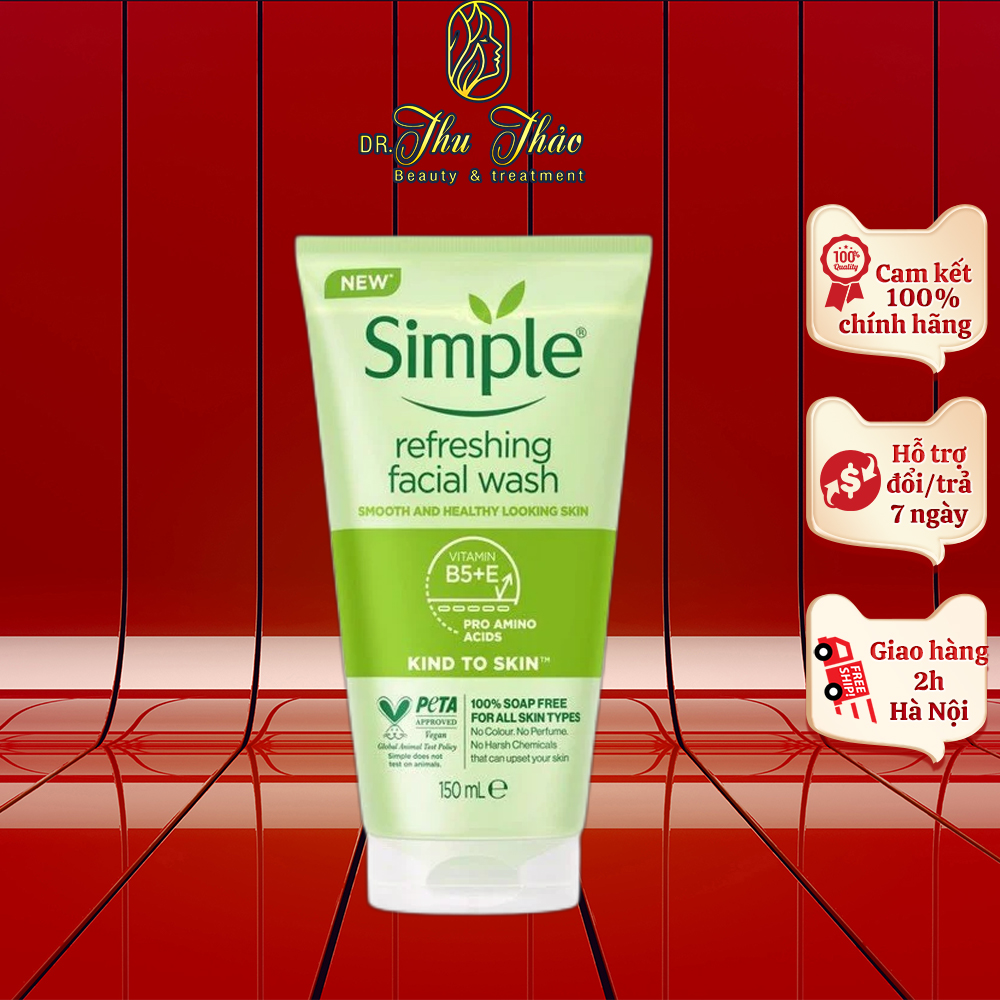 Sữa Rửa Mặt Simple Gel Kind To Skin Refreshing Facial Wash Gel dịu nhẹ dành cho mọi loại da 150ml