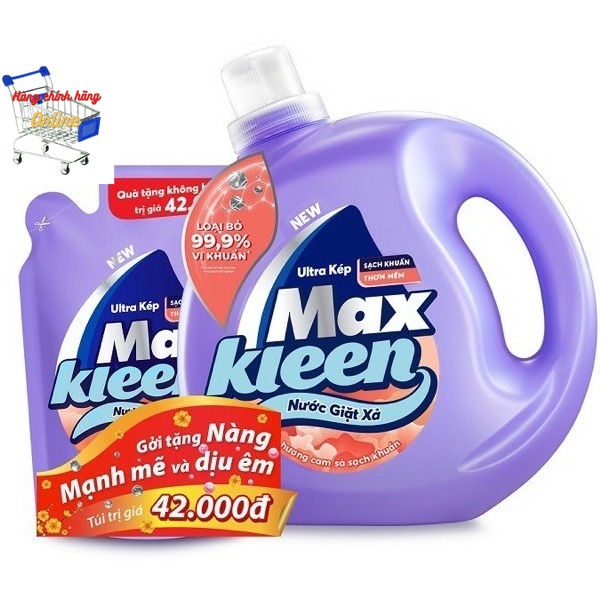 Can nước giặt xả maxkleen hương cam 2,4kg tặng túi nước giặt xả 600g