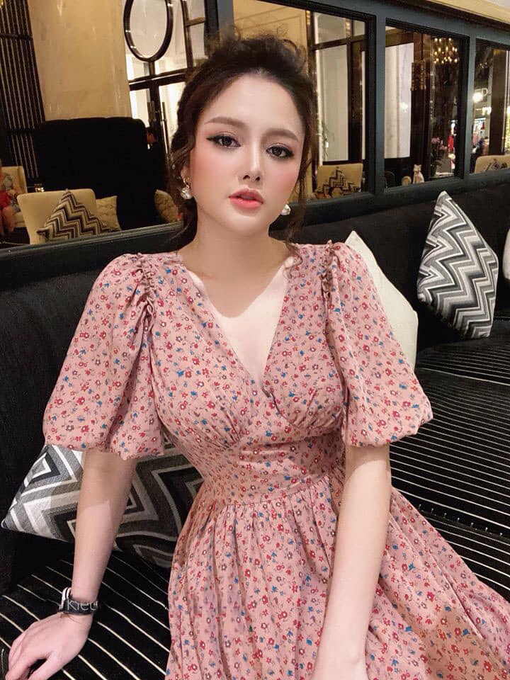 Đầm maxi hoa nhí dáng xòe tiêu thư