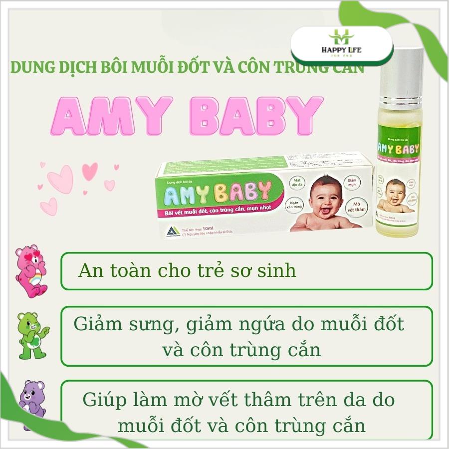 Bôi muỗi đốt cho bé, lăn muỗi đốt cho bé AMY BABY, bôi côn trùng đốt giảm sưng ngứa mờ vết thâm 10ml