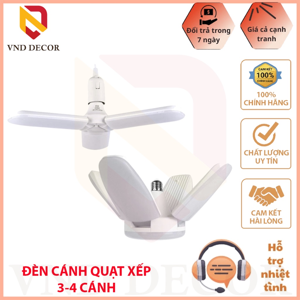 Bóng đèn led cánh quạt xếp 3 cánh, 4 cánh siêu sáng - 45w / 60w ánh sáng trắng