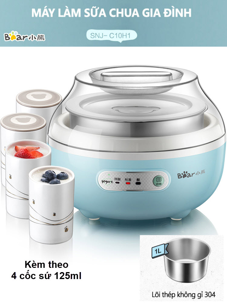 Sẵn Hàng - Tặng Kèm 04 Cốc Sứ - Máy Làm Sữa Chua Yogurt Tự Động Bear SNJ-C10H1 - MÁY LÀM Ủ SỮA CHUA BEAR SNJ-C10H1 Máy Làm Sữa Chua Tự Động Gia Dụng Thép Không Gỉ