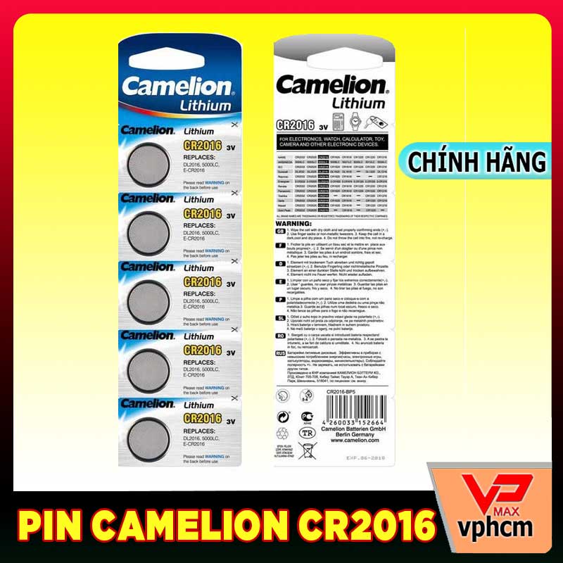 Vỉ 5 Viên Pin Camelion 3V Lithium CR2016
