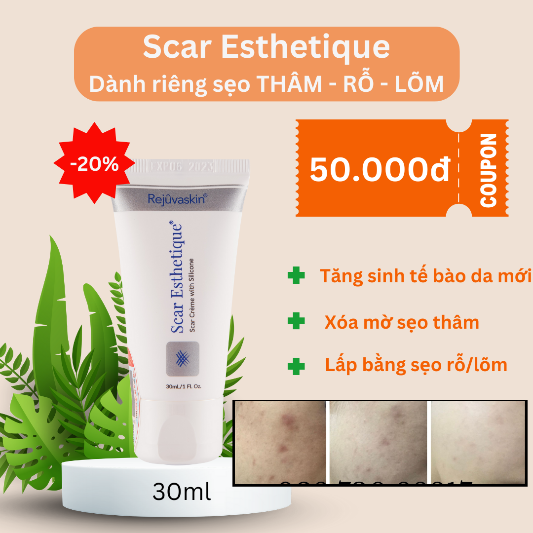 Kem xóa sẹo Scar Esthetique Xóa mờ sẹo thâm làm đầy sẹo rỗ sẹo lõm . Hàng chính hãng nhập khẩu Hoa Kỳ - sản phẩm của Rejuvaskin Hoa Kỳ