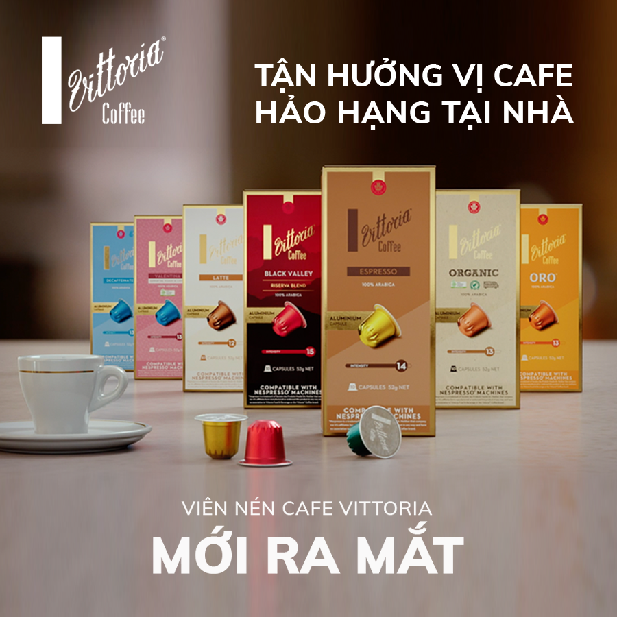 Cà phê viên nén Vittoria 100% Arabica, Viên nén cà phê nhập khẩu Úc dùng cho máy pha cà phê viên, hộp 10 viên, độ mạnh cafe 10 đến 15