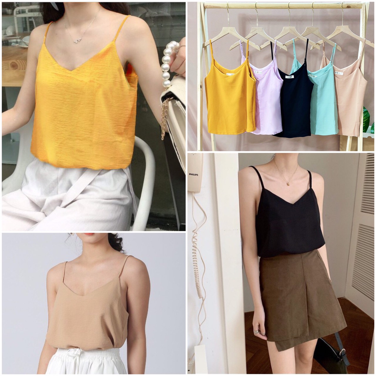 Áo hai dây đũi lụa siêu mịn mát - Áo 2 dây nữ cổ tim form rộng