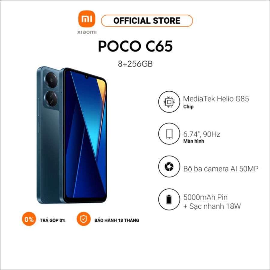 Điện thoại thông minh POCO C65 | 6.74" HD+ 90Hz | Helio G85 | 5000mAh