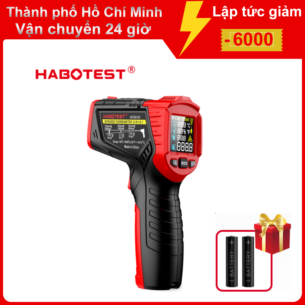 HABOTEST HT651D infrared thermometer - 50 ° C~800 ° C temperature hygrometer laser hand-held temperature tester LCD buzzer alarm prompt