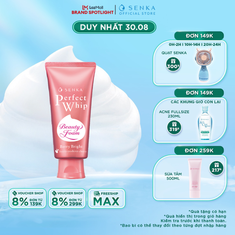 Sữa rửa mặt tạo bọt sạch sâu sáng hồng, chiết xuất quả mọng SENKA PERFECT WHIP BERRY BRIGHT 100G