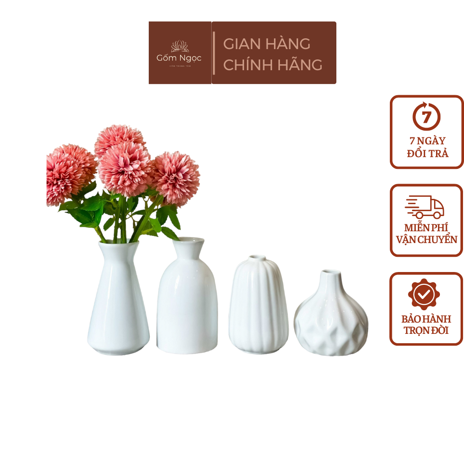 Bình lọ hoa bình trang trí decor mini trắng và hồng gốm sứ Bát Tràng Gốm Ngọc