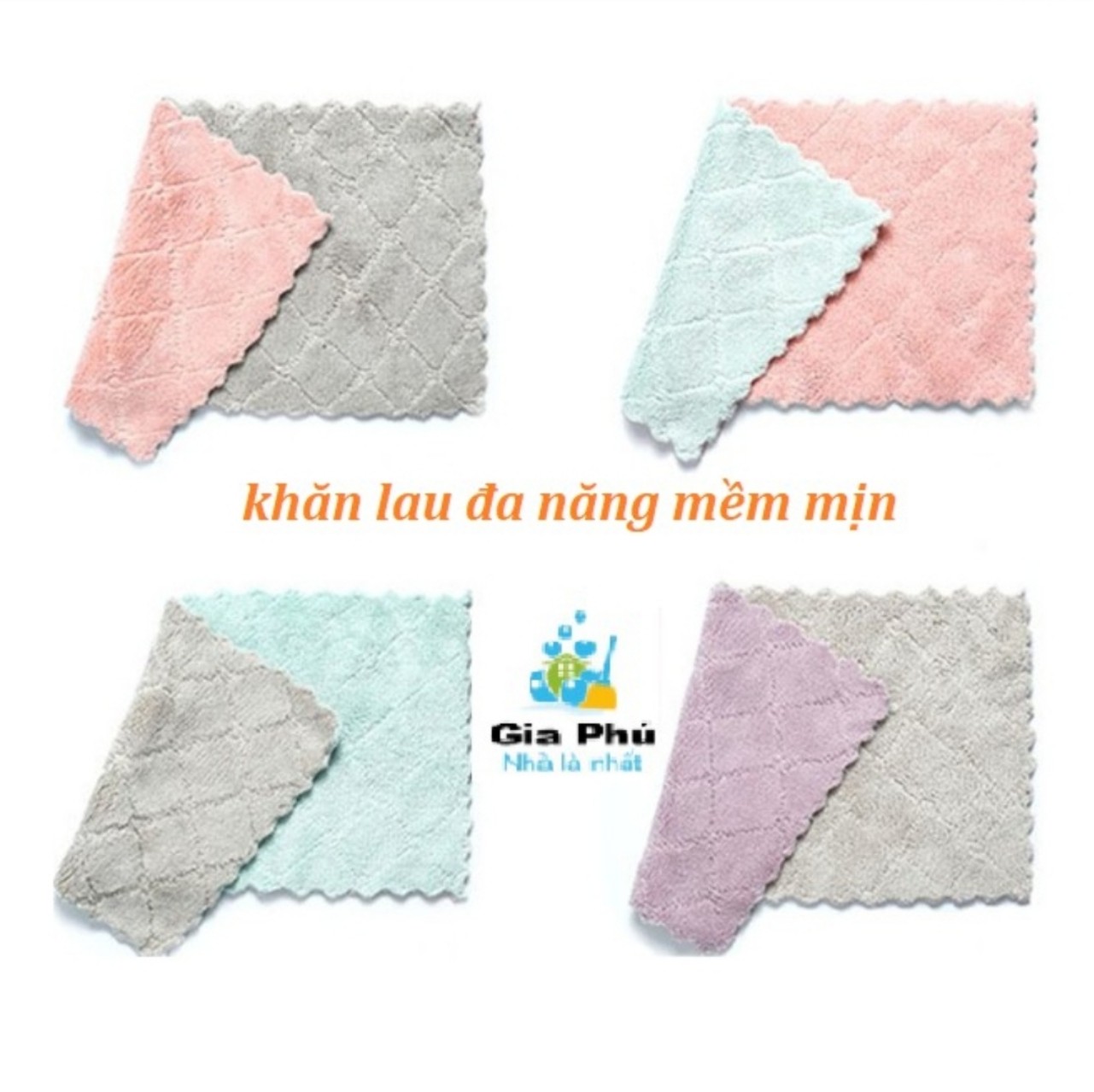 (KHĂN LAU KÍNH - BẾP - Ô TÔ - TAY) Combo 2 khăn đa năng thấm hút nước tốt mềm mại - LAU CHÉN BÁT - VẬT DỤNG GIA ĐÌNH Gia Phú
