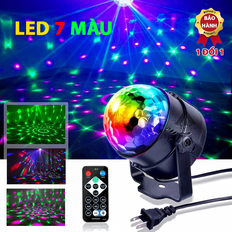 Đèn xoay sân khấu 7 màu nháy theo nhạc, đèn LED chiếu tia cho phòng party, karaoke, phòng ngủ... cực đẹp