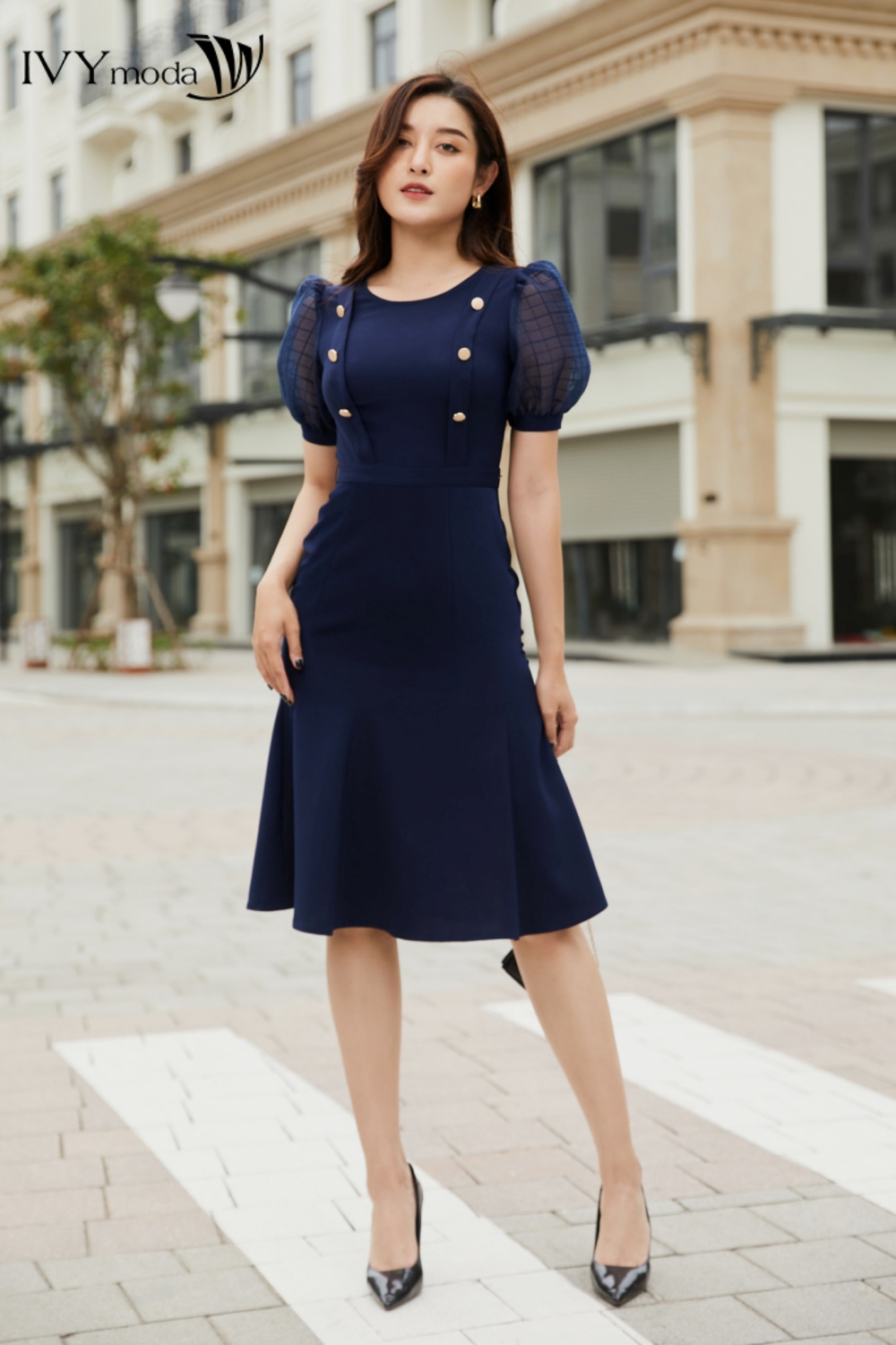 Đầm đuôi cá tay bồng ivy moda ms 48m7374