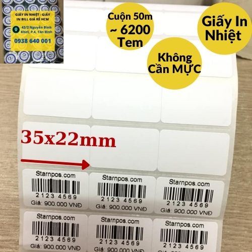 Giấy in mã vạch 35 x 22 loại 3 tem 1 hàng - 3 tem nhiệt