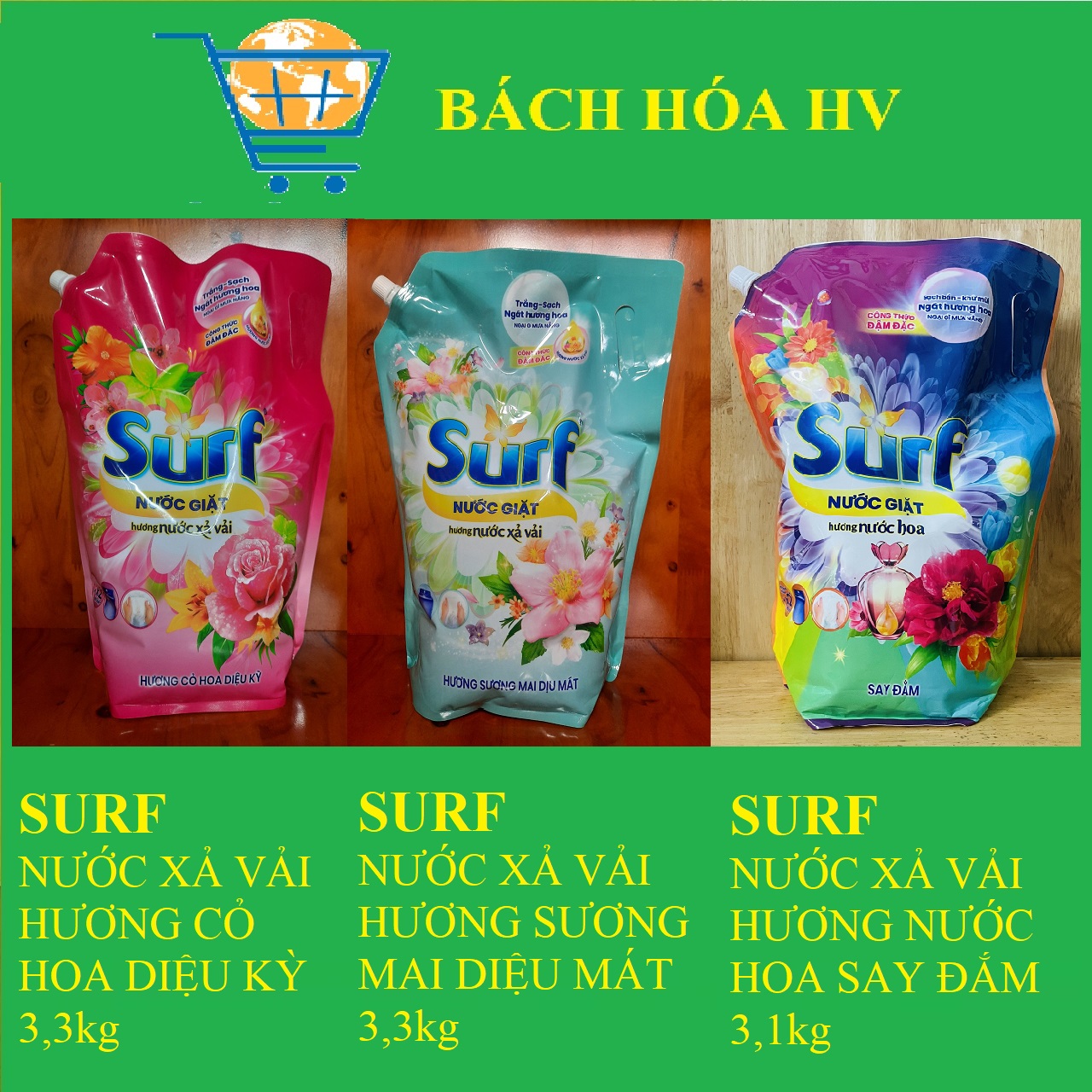 Surf nước giặt túi 3,1kg & 3.3kg - bach hoa hv