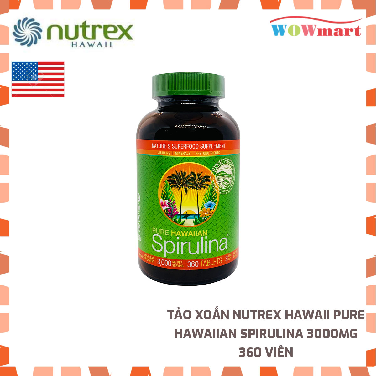 Tảo xoắn Nutrex Hawaii Pure Hawaiian Spirulina 3000mg 360 viên - MỸ