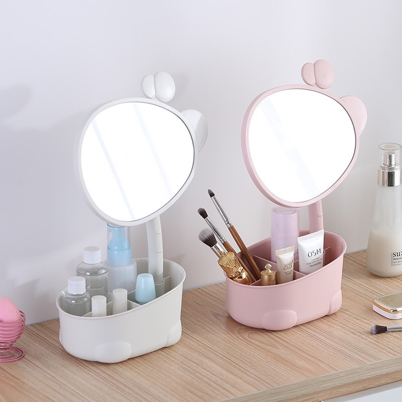 Hộp đựng mỹ phẩm có gương tai mèo tiện dụng đa năng