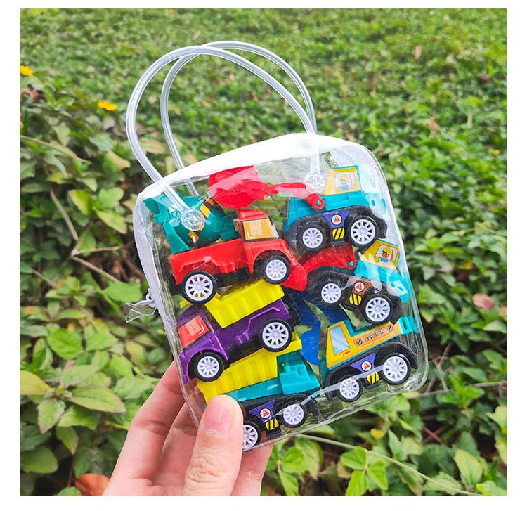 Set 6 xe đồ chơi chạy dây cót cho bé kèm túi đựng