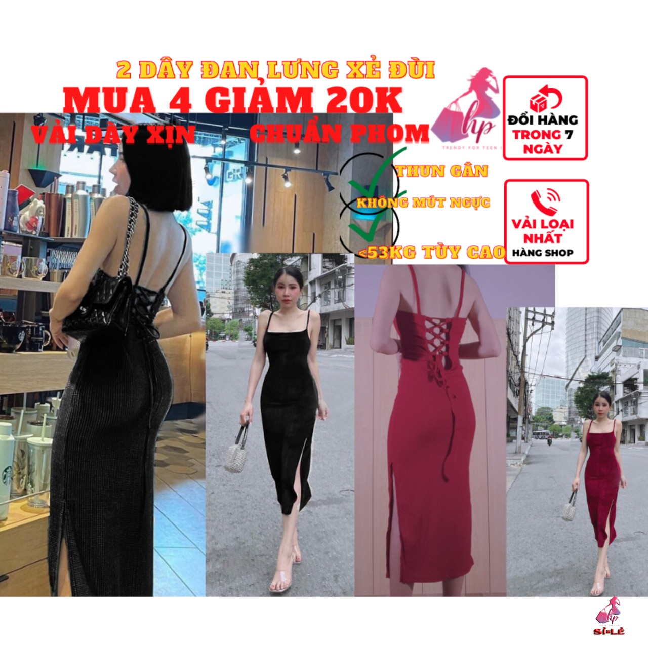 Váy đầm 2 dây nữ đan dây hở lưng body xẻ tà đùi thun gân không mút ngực phong cách hàn-VD100