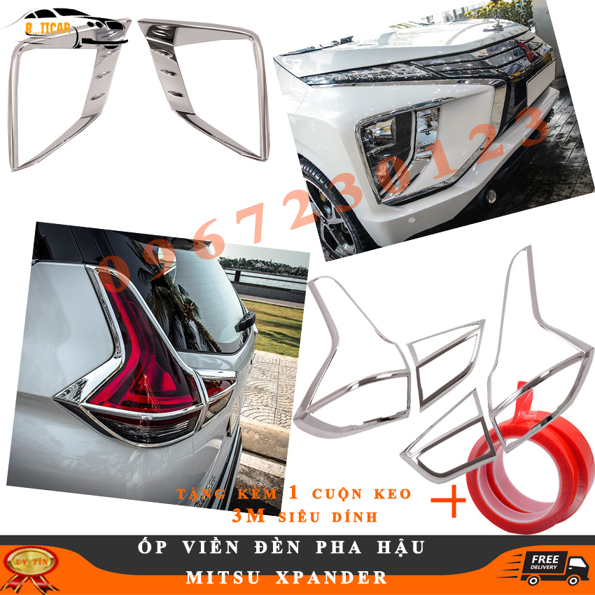 Ốp viền đèn pha hậu mạ crom MISUBISHI XPANDER 2018-2021, XPANDER CROSS tặng kèm 1 cuộn keo dán 3M