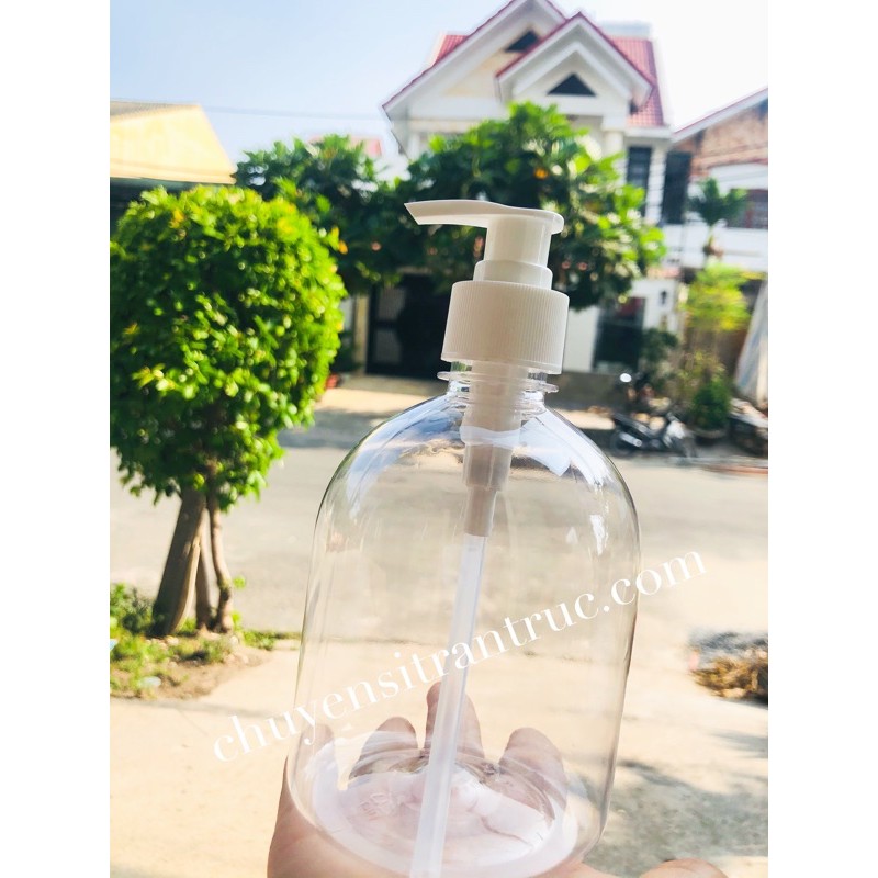Chai Nhựa PET tròn lùn 500ml có vòi nhấn đựng sữa tắm