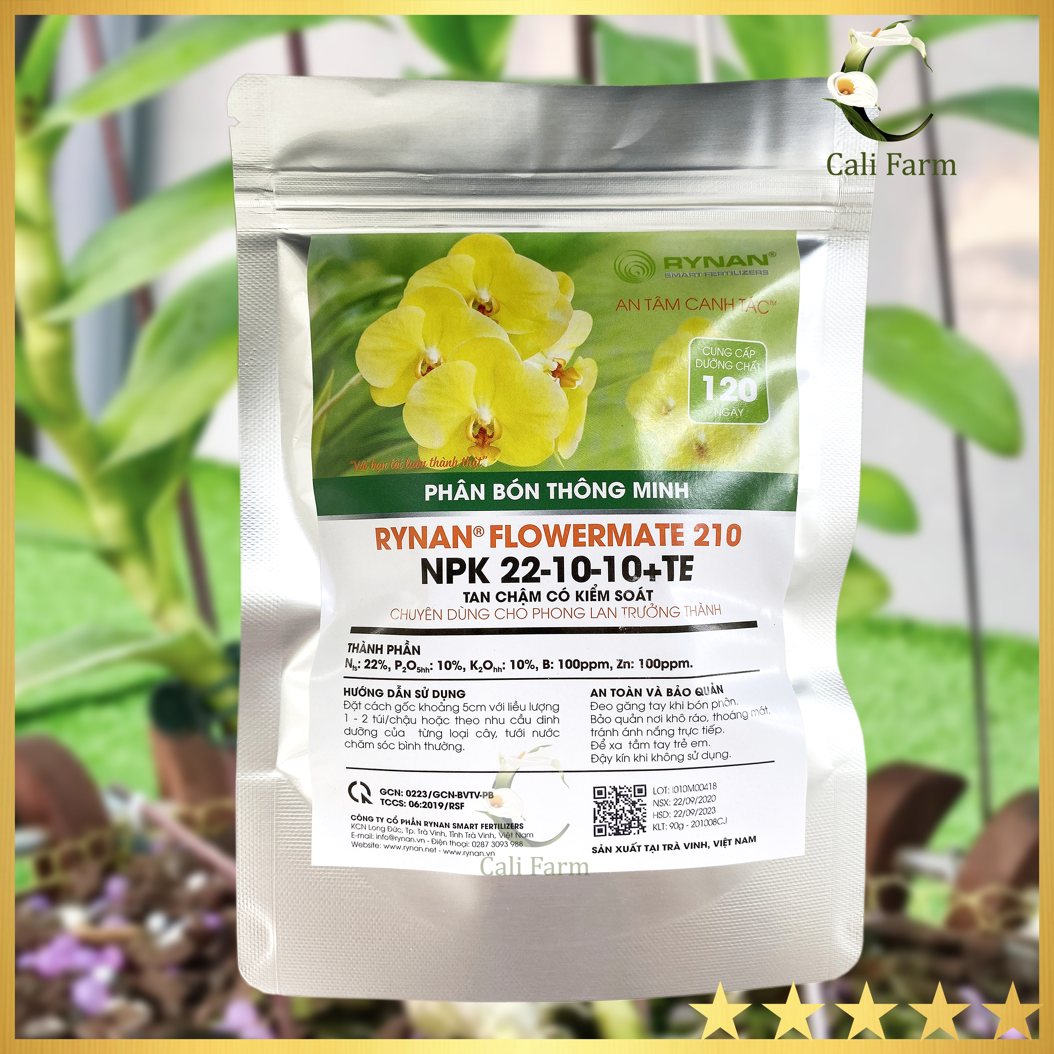 Phân tan chậm rynan 210 npk 22-10-10+te dạng túi lưới chuyên dùng phong lan trưởng thành
