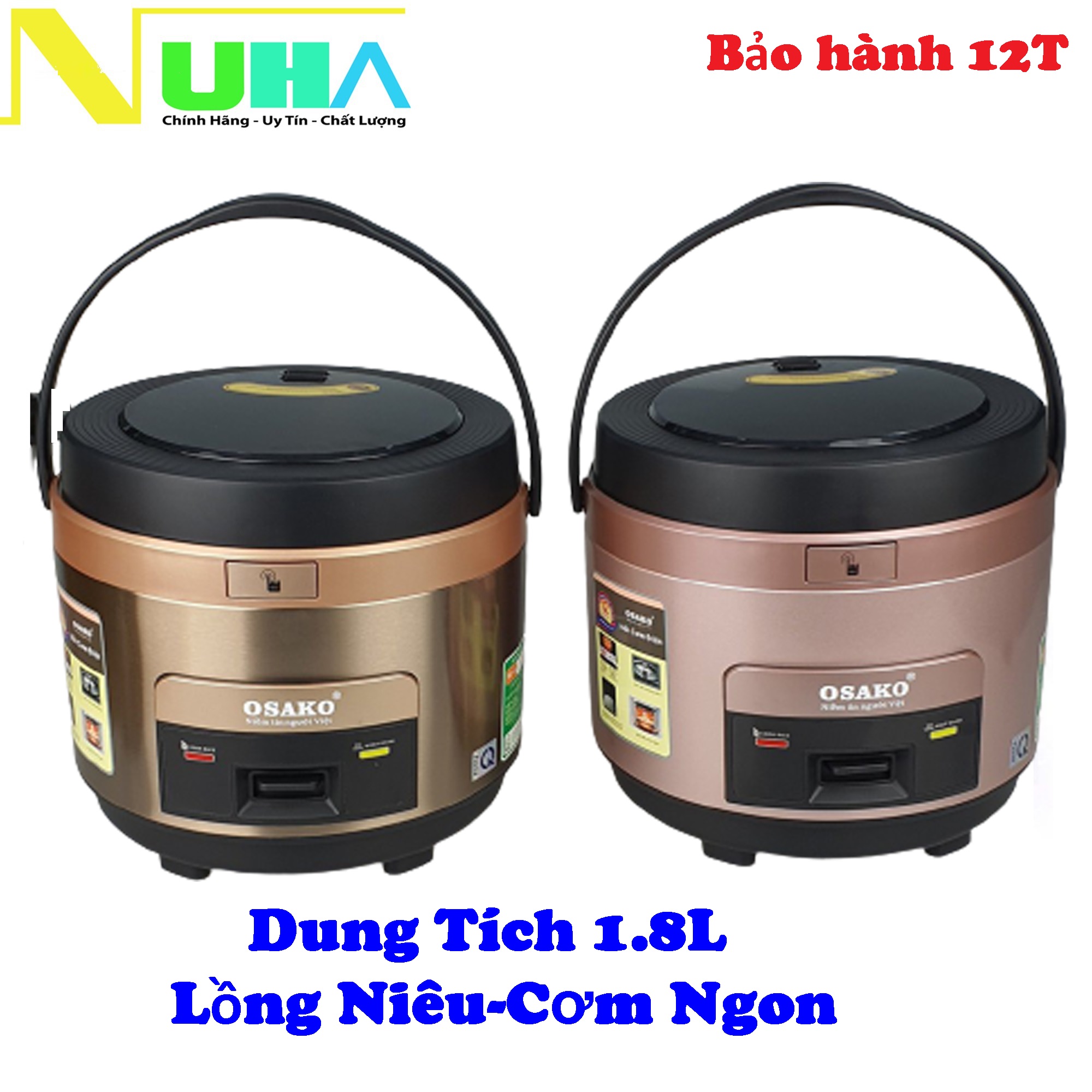 Nồi cơm điện nắp gài lòng niêu 1.8l osako ocd-180 công suất 700w quai xách tiện lợi, nồi dày 5 lớp-bảo hành 12 tháng