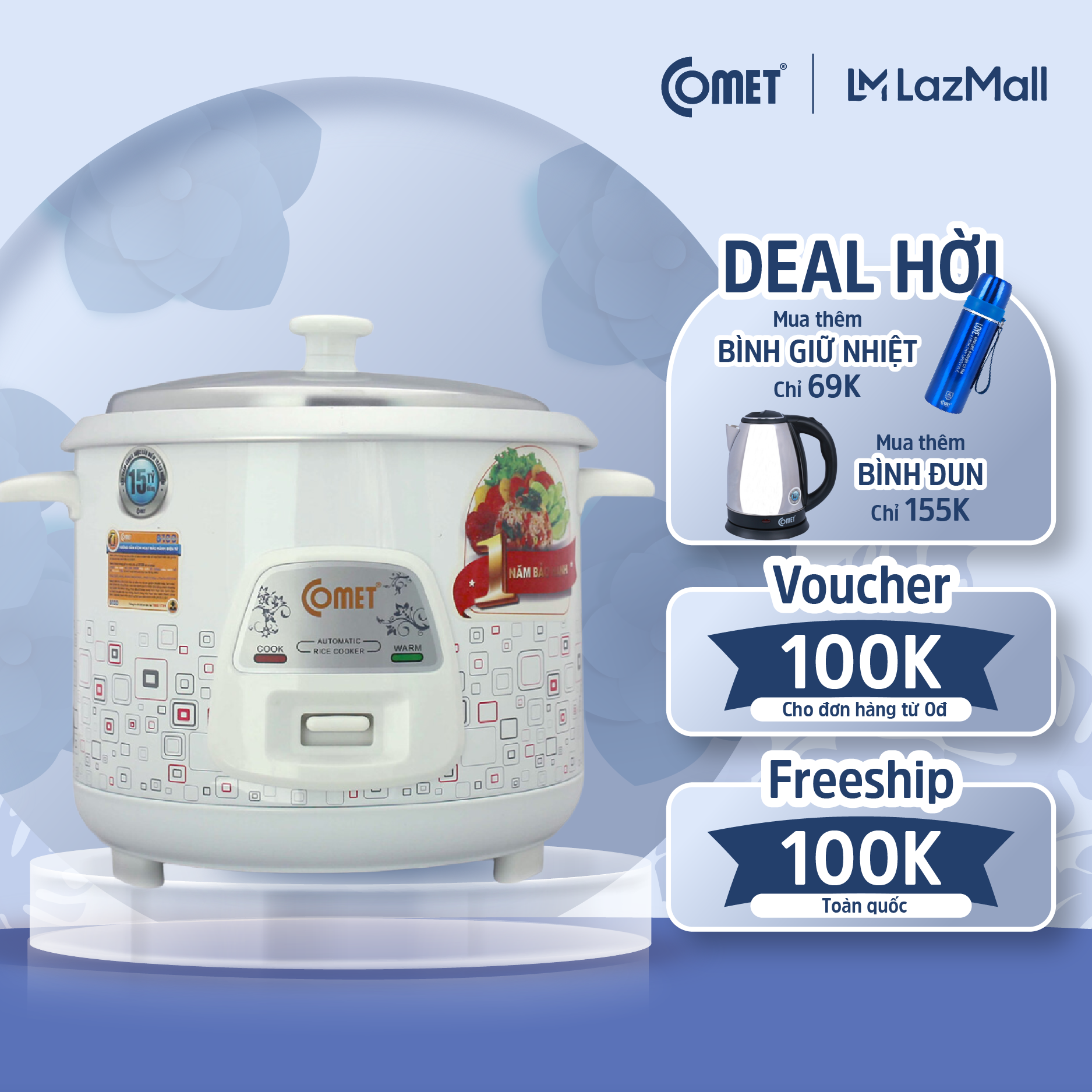 Nồi cơm điện nắp rời 2,8l comet cm8029 - hàng chính hãng
