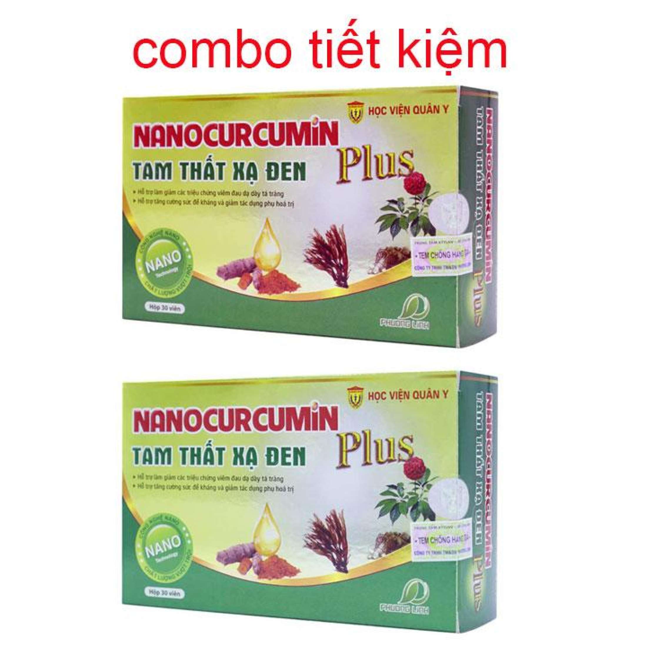 Liệu trình 2 Nano Curcumin Tam thất xạ đen Plus HVQY hỗ trợ dạ dày hộp 30 Viên