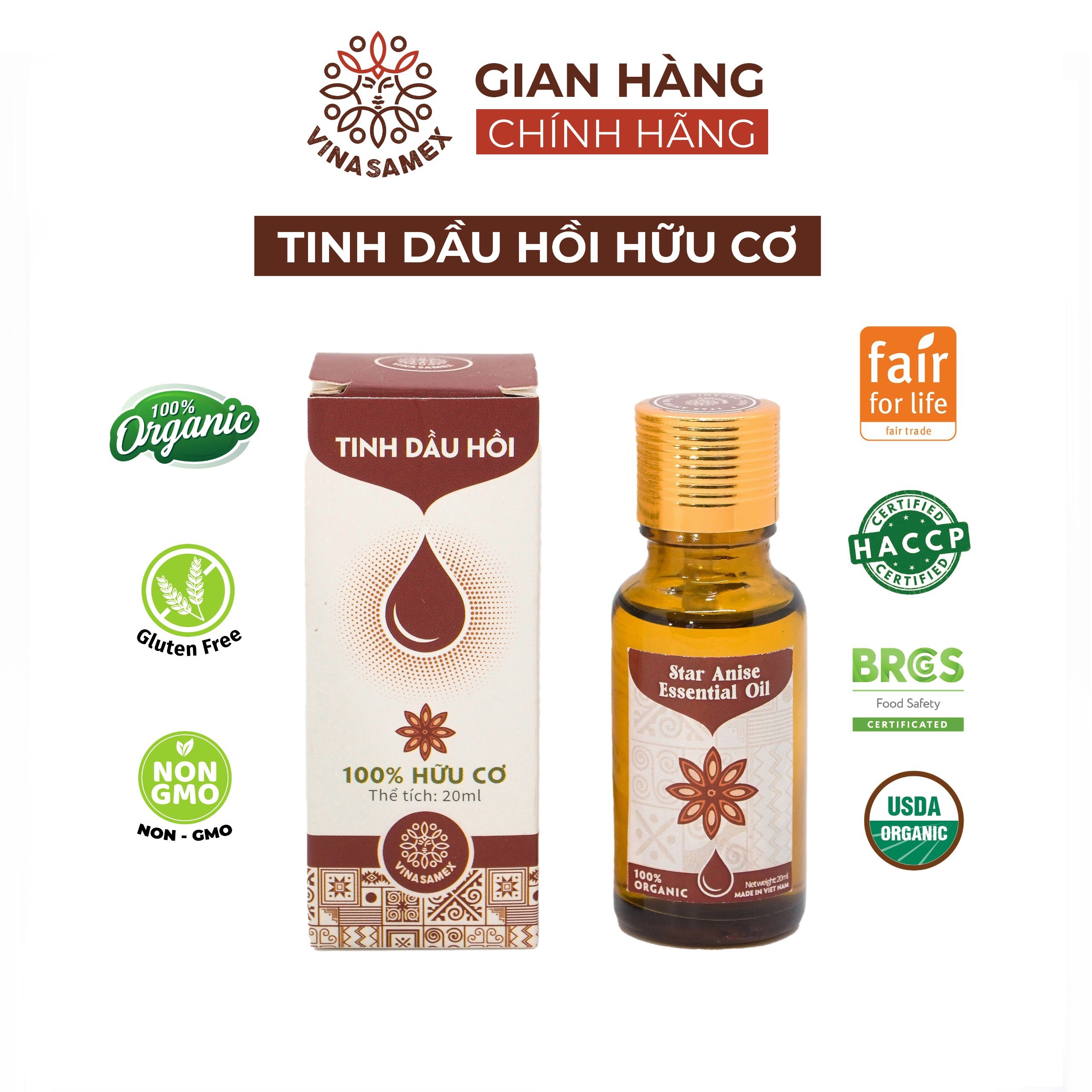 Tinh dầu hồi nguyên chất hữu cơ Vinasamex - Tinh dầu Organic cao cấp xuất khẩu