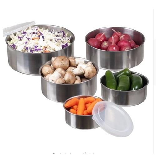 Bộ 5 Hộp Đựng Thực Phẩm Bằng Inox (Màu Bạc) -Hộp Inox đựng thực phẩm bảo quản thức ăn cho tủ lạnh cao cấp có nắp đậy