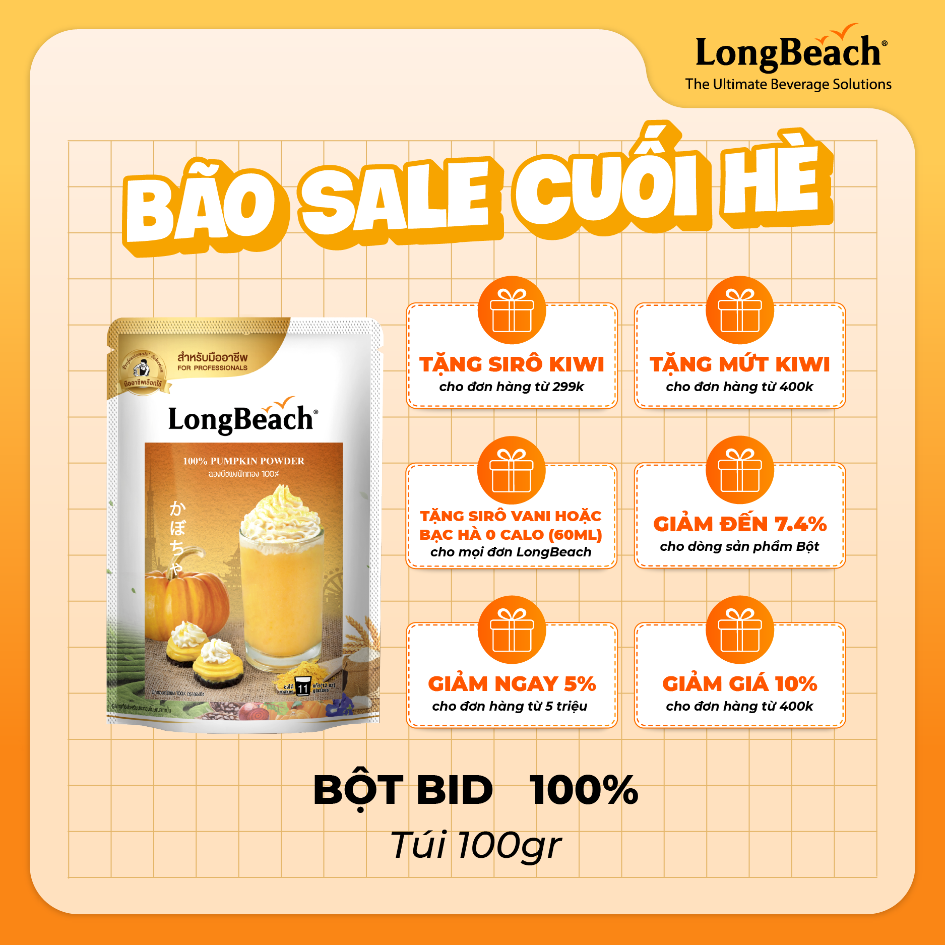 Bột bí đỏ nguyên chất 100% - longbeach 100% pumpkin powder 100 g