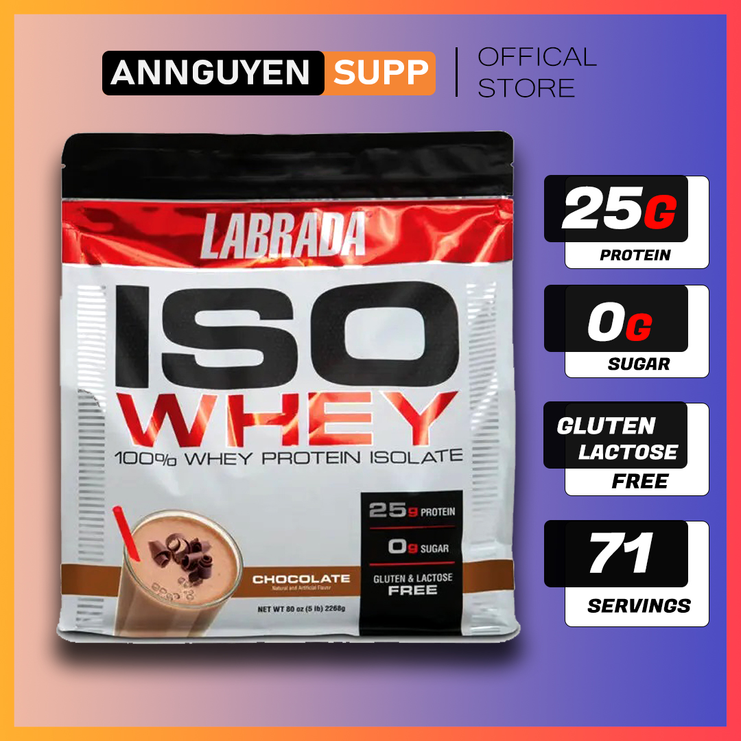 Labrada iso whey , 25g whey protein isolate 100%, hỗ trợ tăng cơ, bcaa, glutamine, không lactose chính hãng bbt