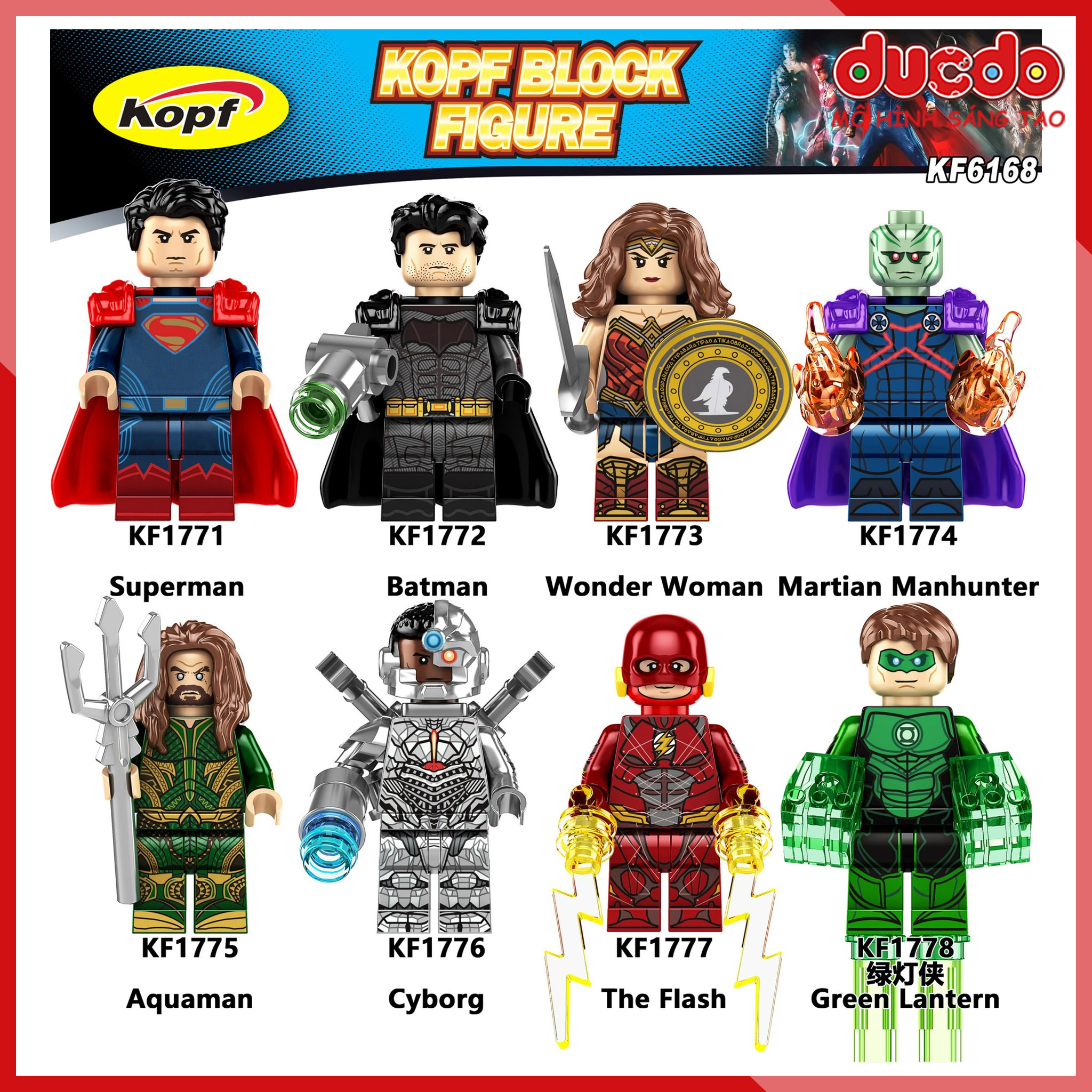 Minifigures Siêu anh hùng liên minh công lý Justice League - Đồ chơi Lắp ghép Xếp hình Mini Batman Kopf KF6168