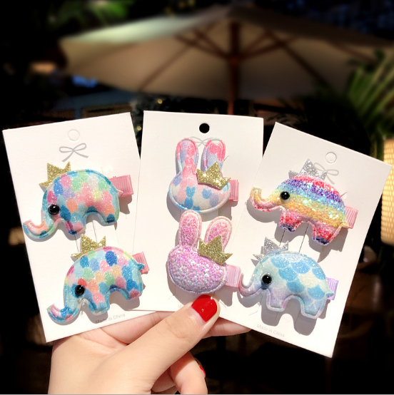 [HCM]SET 2 CÁI KẸP TÓC BẤM TÓC BỌC VẢI CHO BÉ GÁI HÌNH CHÚ VOI CON CUTE