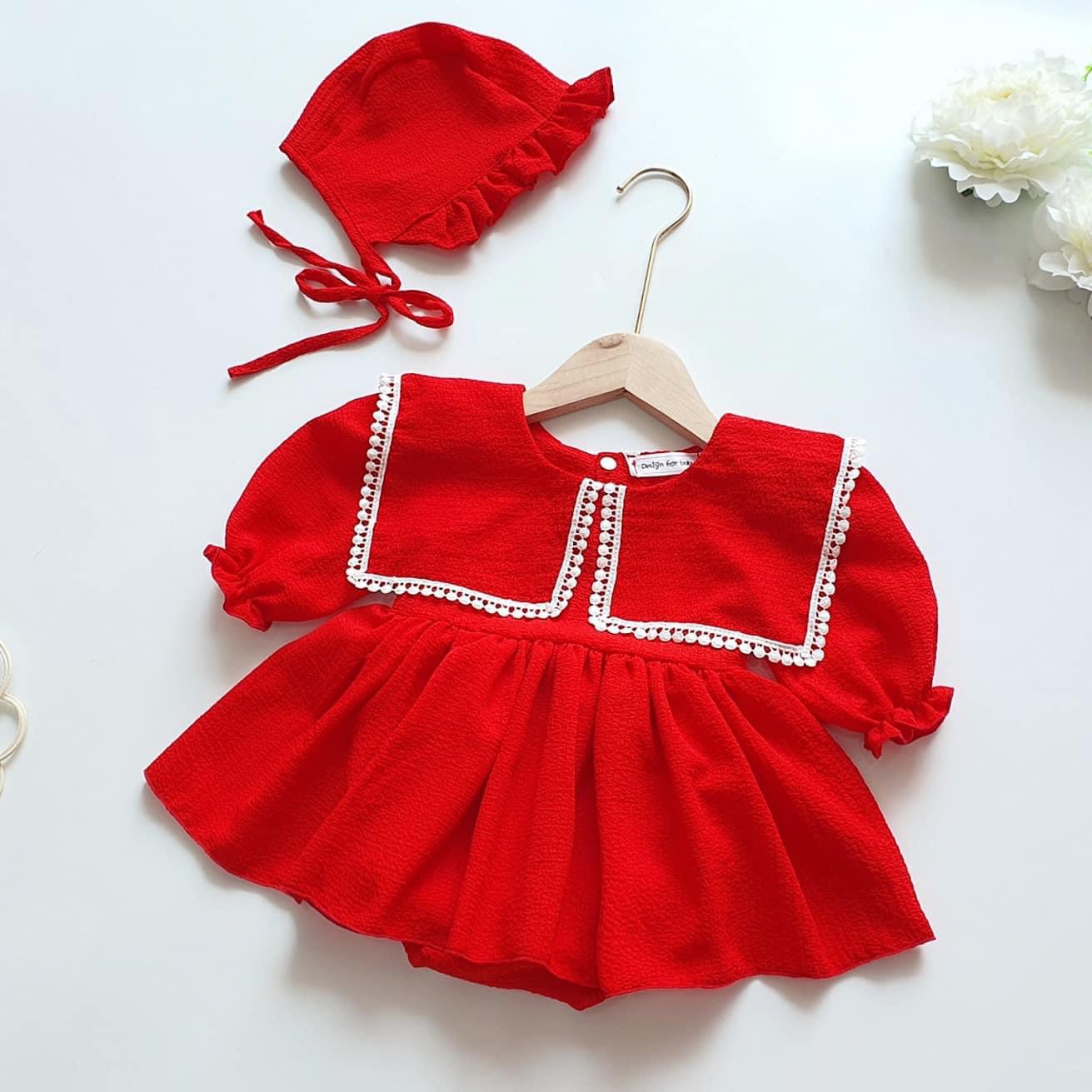 Đầm body váy đỏ cổ vuông - body váy đỏ cổ vuông phối ren siêu rực rỡ đón mùa lễ hội cuối năm của bé.
