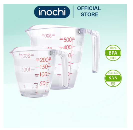 Cốc đong Inochi Yoko Nhật Bản 200ml - 500ml, ly có chia vạch ca đong định lượng đo lường ly đo lường