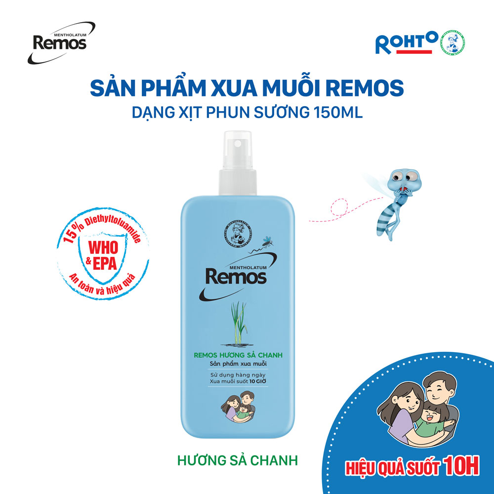  Xịt chống muỗi Rohto Mentholatum Remos Hương Sả Chanh 150ml 