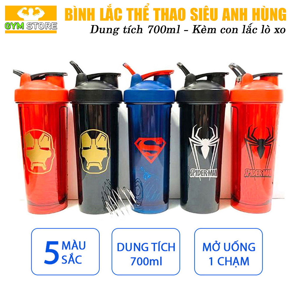 Bình Lắc Shaker Tập Gym 700ML -Logo Siêu Anh Hùng Marvel siêu ngầu