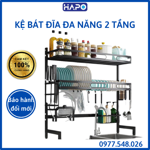 Kệ bát đĩa đa năng bồn rửa tiện lợi loại 1 đựng được nhiều dụng cụ nhà bếp trạn chén đĩa 1 tầng 2 tầng hapo