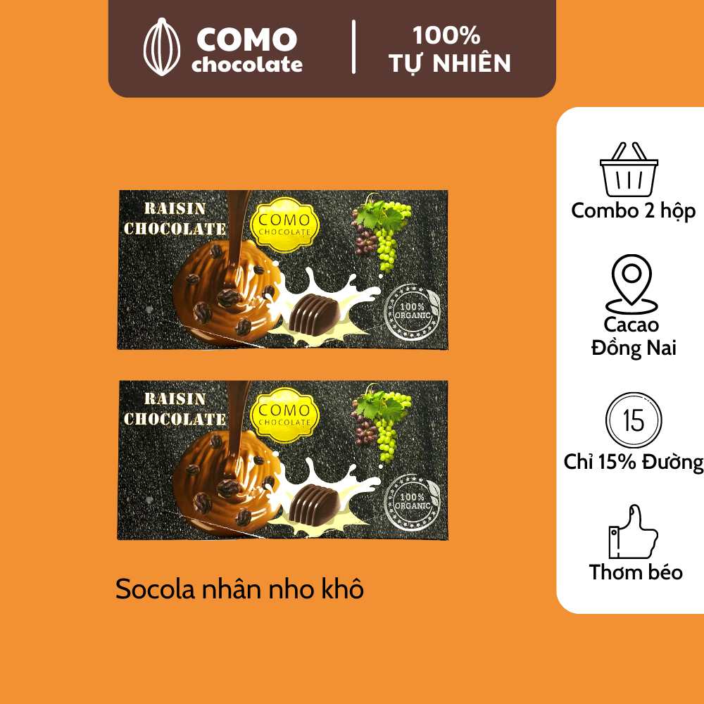 Socola nhân nho khô Como Chocolate từ hạt cacao Đồng Nai 100g siêu ngon, đồ ăn vặt nội địa ngon