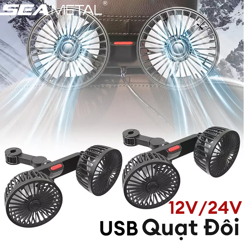  SEAMETAL Quạt Độ Phía Sau Xe Quạt Điện Hai Đầu USB Quạt Hàng Ghế Phía Sau Xe Ô Tô Nhỏ Có Thể Sạc Điều Chỉnh 360 Độ Quạt Mạnh Mẽ 