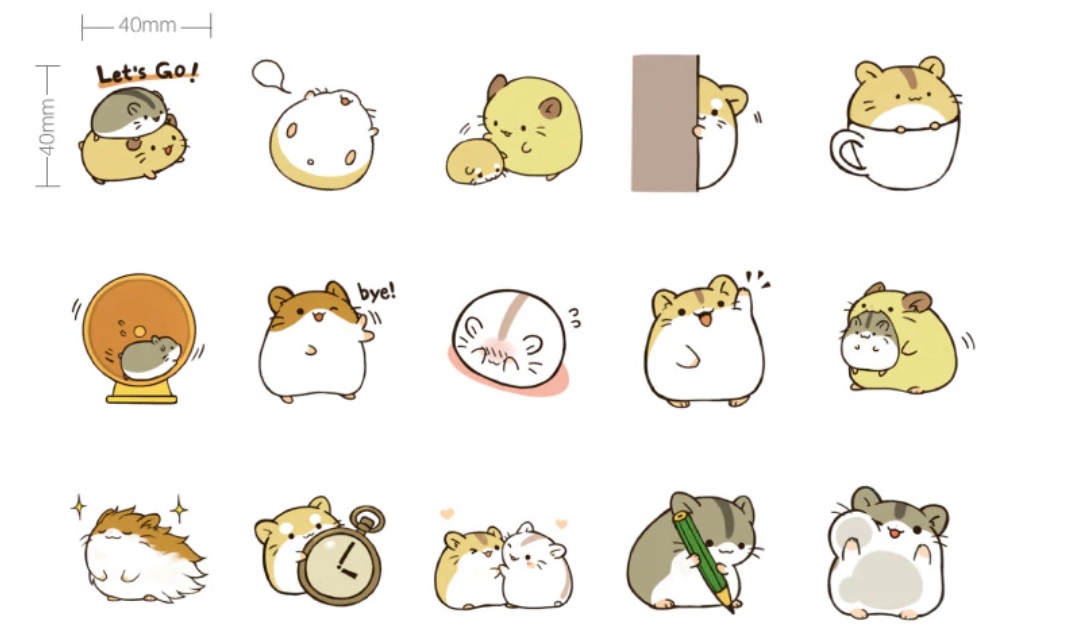 Set 30 hình sticker hamster cute trang trí sổ tay và nhật ký