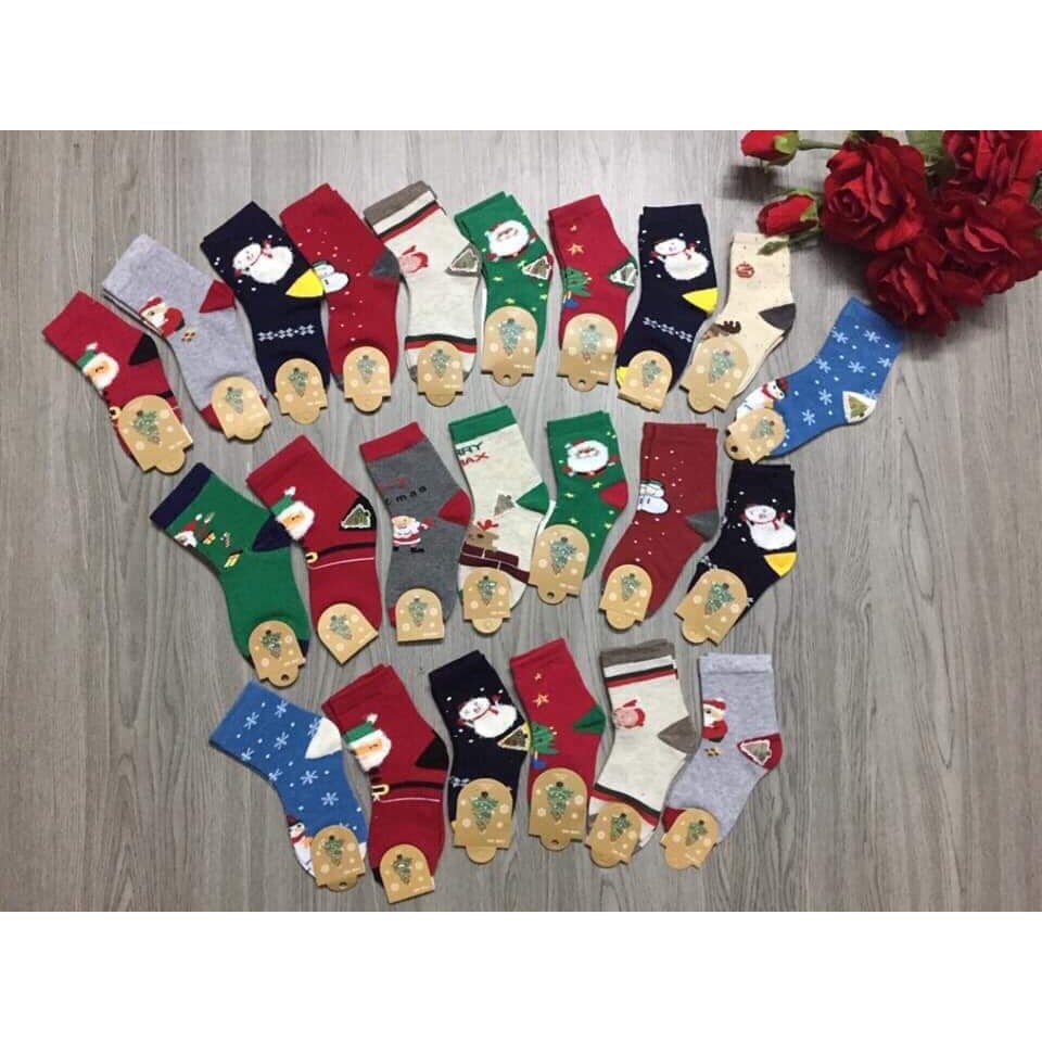 Lố 5 đôi tất cotton cổ cao cho bé họa tiết chủ đề Giáng sinh xinh xắn   Tất Noel trẻ em HOT SALE